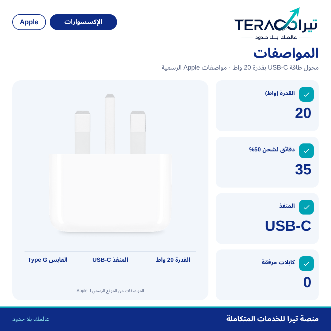 محول طاقة USB-C بقدرة 20 واط